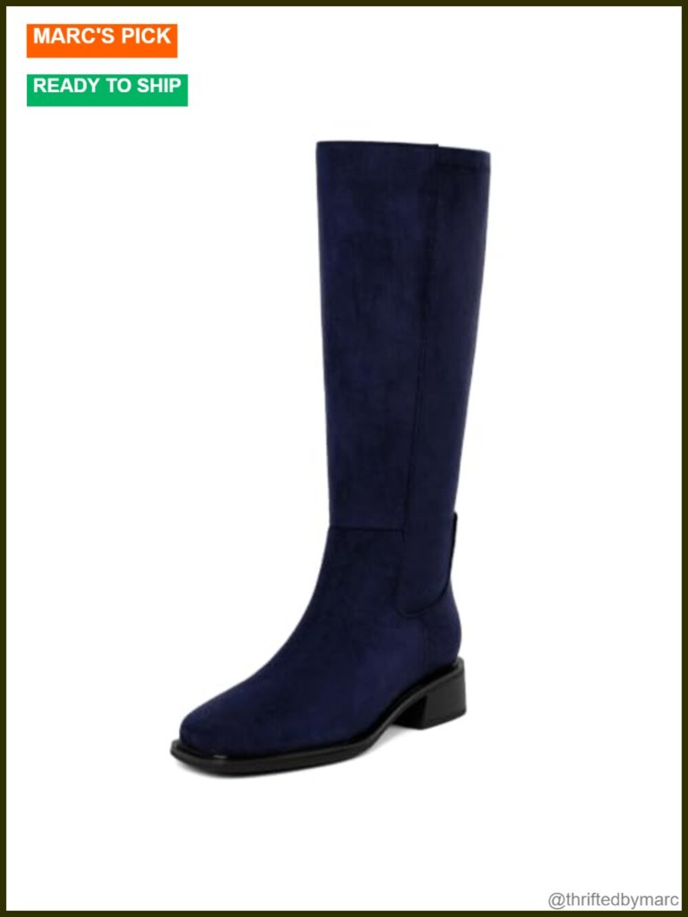Knee High Boots Women Low Heel Faux Suede Square Toe Tall Stretch